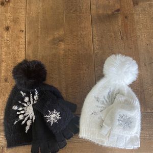 Black and White Snowflake Beanie + Glove Set